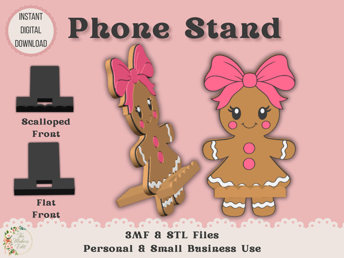 Phone Stand 3D Printer File | Gingerbread Girl Coquette STL 3MF