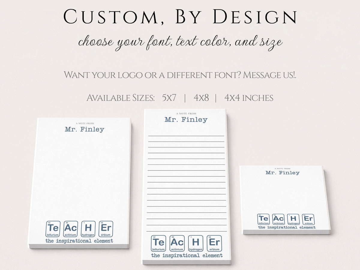 Personalized Teacher Notepad | Science Elements | Teacher Appreciation Gift