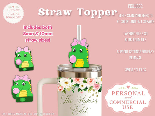 Alligator Bubblegum - Straw Topper - Digital File