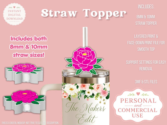 Peony - Straw Topper - Digital File