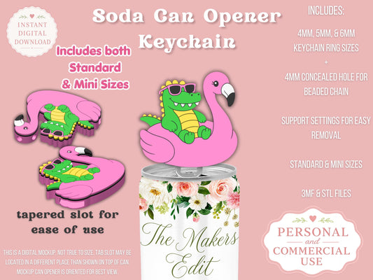 Alligator Flamingo Pool Float - Can Tab Opener - Digital File