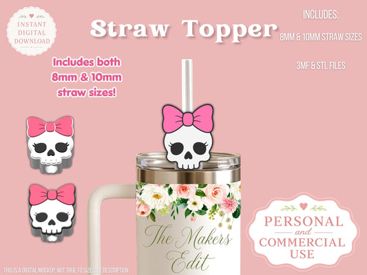 Skeleton Coquette Bow - Straw Topper - Digital File