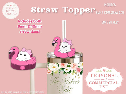 Ghost Flamingo Pool Float - Straw Topper - Digital File