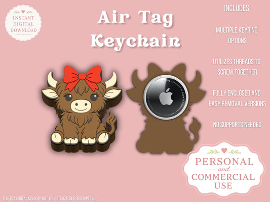 Highland Cow Coquette Bow - AirTag Holder - Digital File