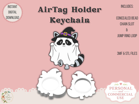 AirTag Holder Keychain | Ghost Witch Raccoon | STL 3MF