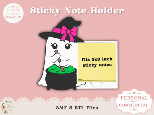Sticky Note Holder 3D Printer File | Ghost Witch Cauldron STL 3MF