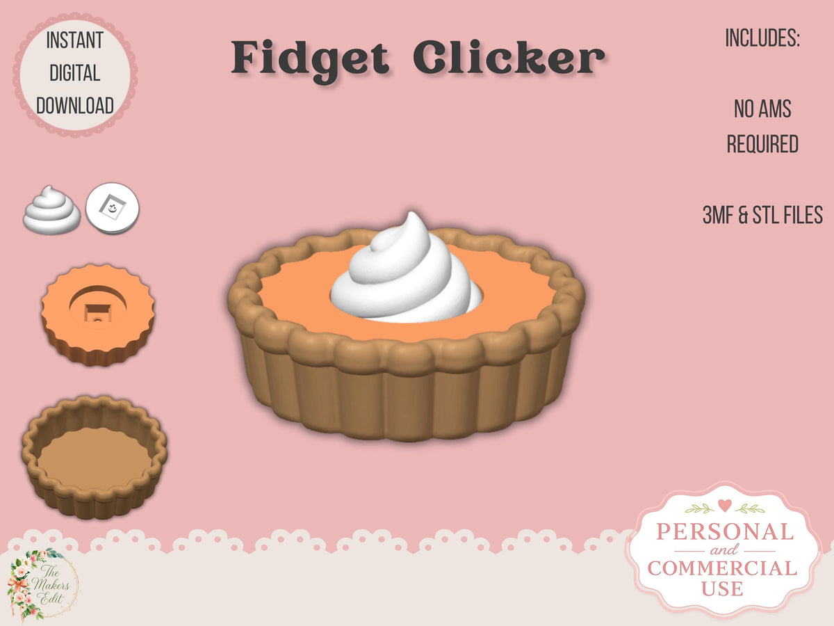 Fidget Clicker 3D Print File | Pumpkin Pie STL 3MF