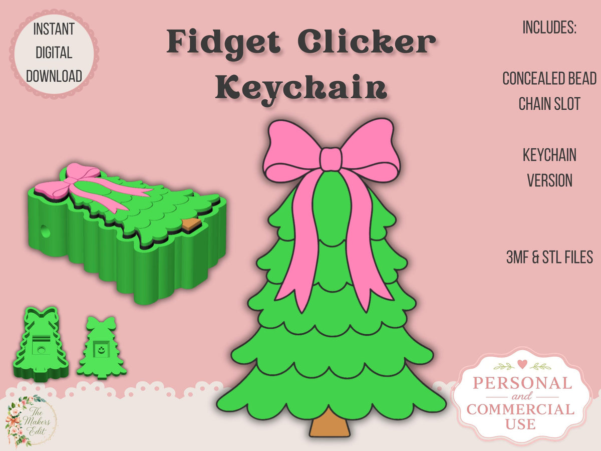 Fidget Clicker 3D Print File | Coquette Christmas Tree STL 3MF
