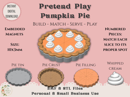 Pretend Play 3D Printer File | Pumpkin Pie STL 3MF