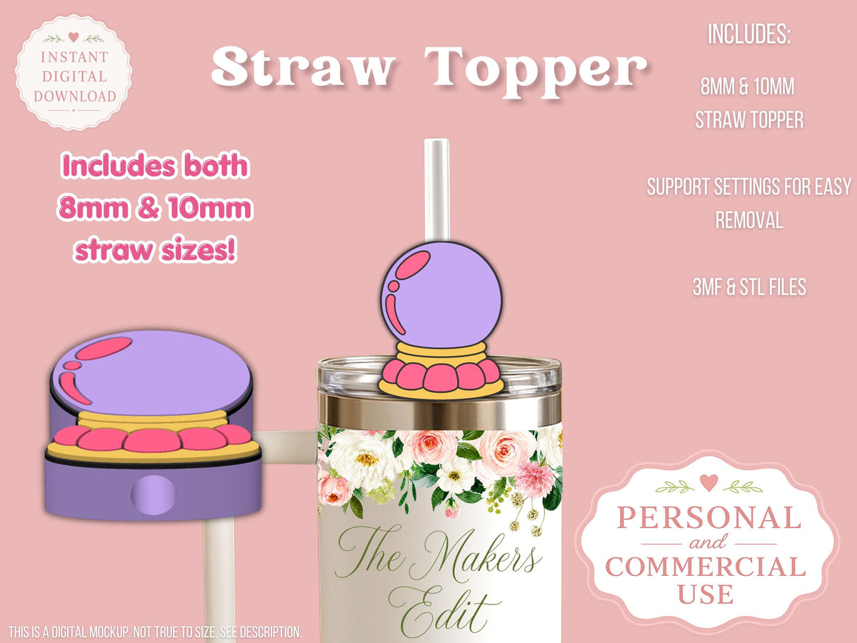 Straw Topper 3D Printer File | Crystal Ball STL 3MF | Fits 10mm & 8mm Straws