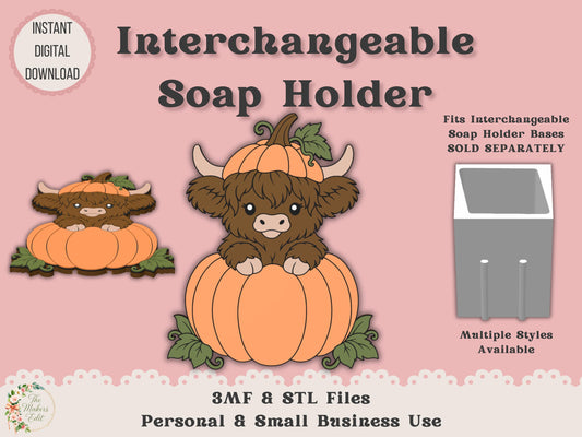 Soap Holder - Interchangeable Top 3D Printer File | Pumpkin Highland Cow STL 3MF
