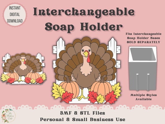 Soap Holder - Interchangeable Top 3D Printer File | Turkey Pumpkins STL 3MF