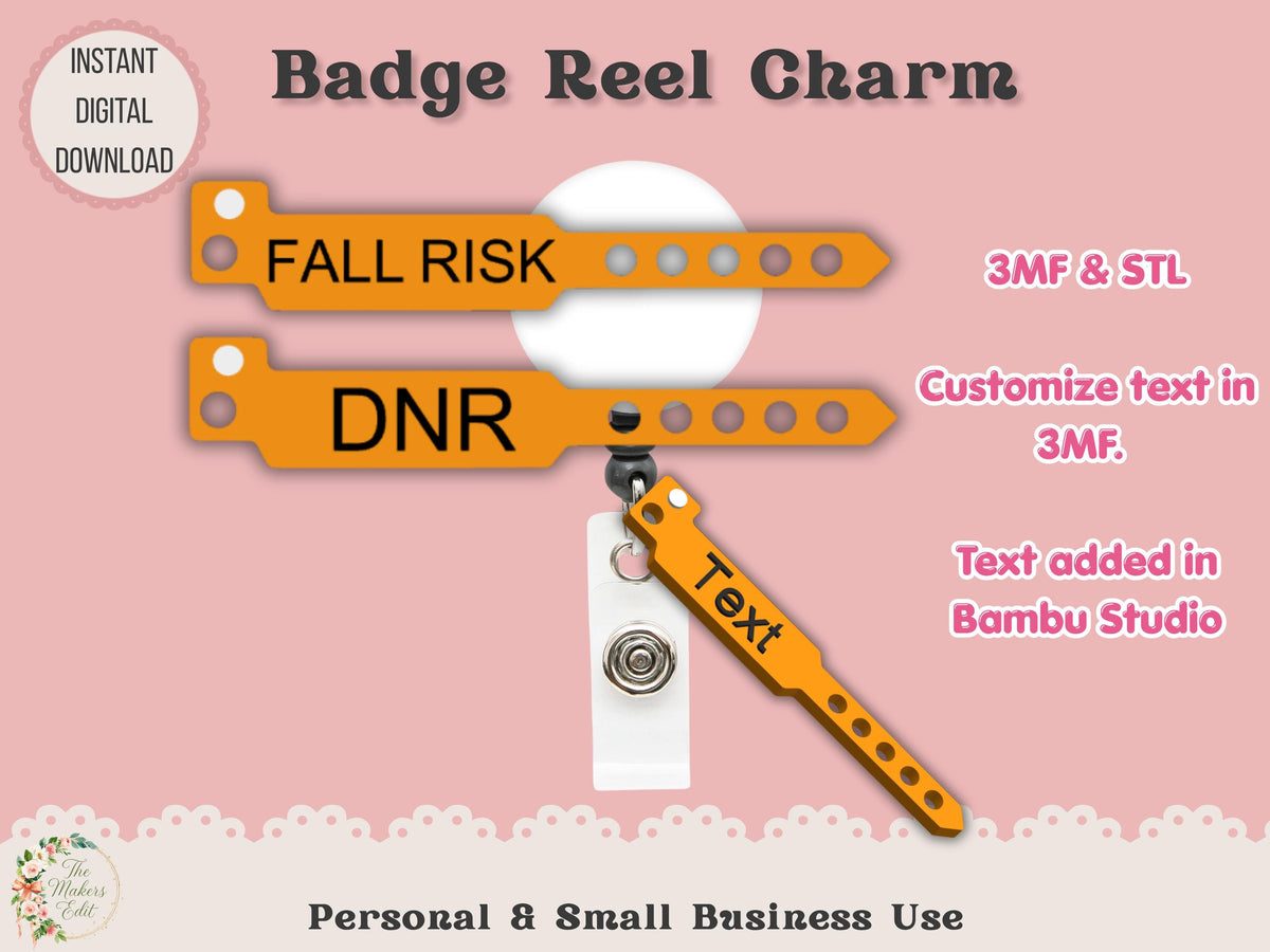 Badge Reel Charm 3D Printer File | Hospital Bracelet STL 3MF