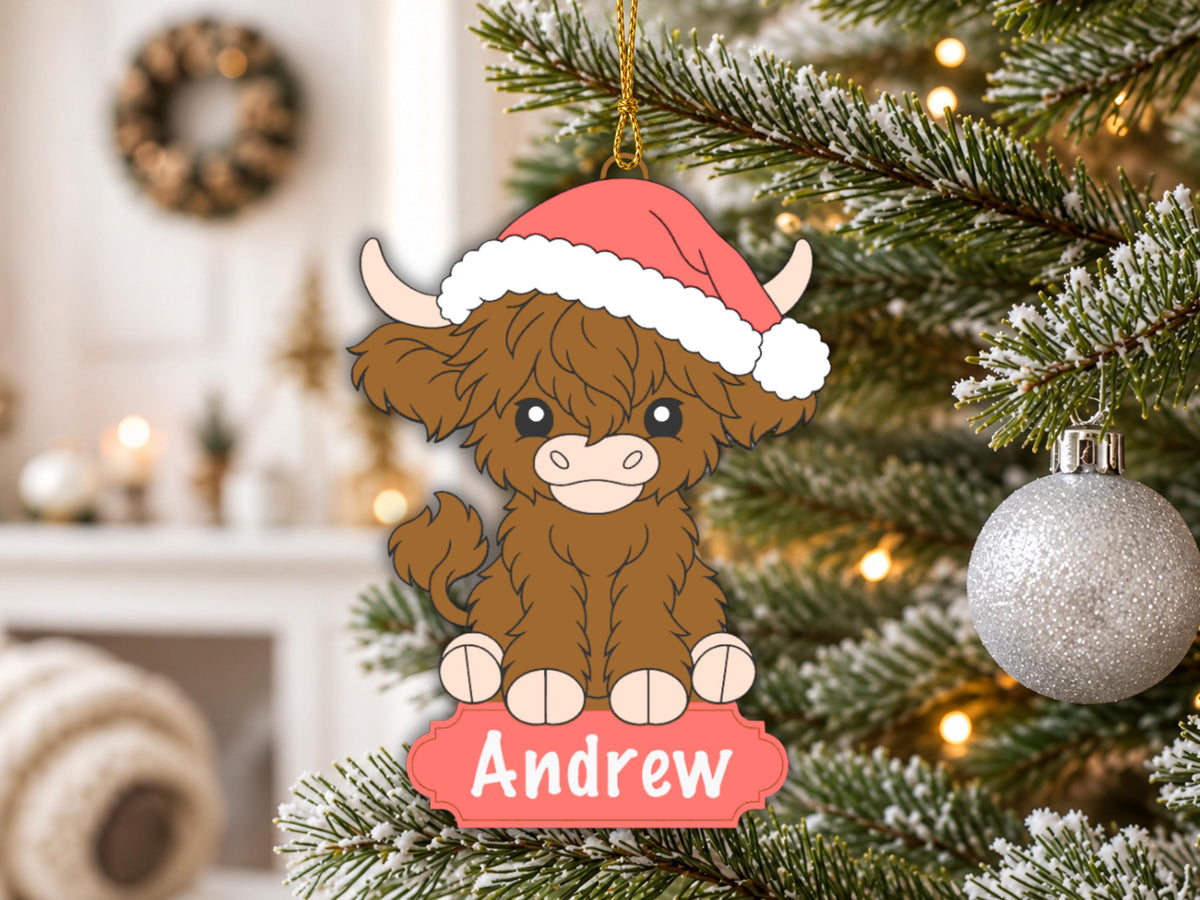 Christmas Ornament 3D Printer File | Highland Cow Santa Hat STL 3MF