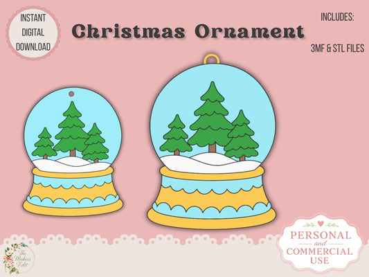 Christmas Ornament 3D Printer File | Snow Globe - Christmas Tree Scene STL 3MF